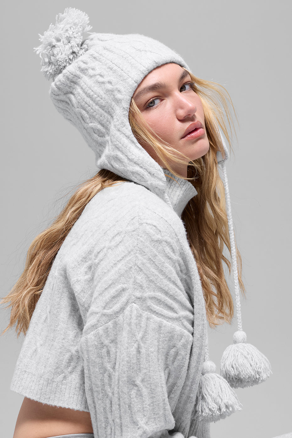 Bonnet Cache-Oreilles En Maille Torsadée Winter Bliss - Athletic Heather Grey