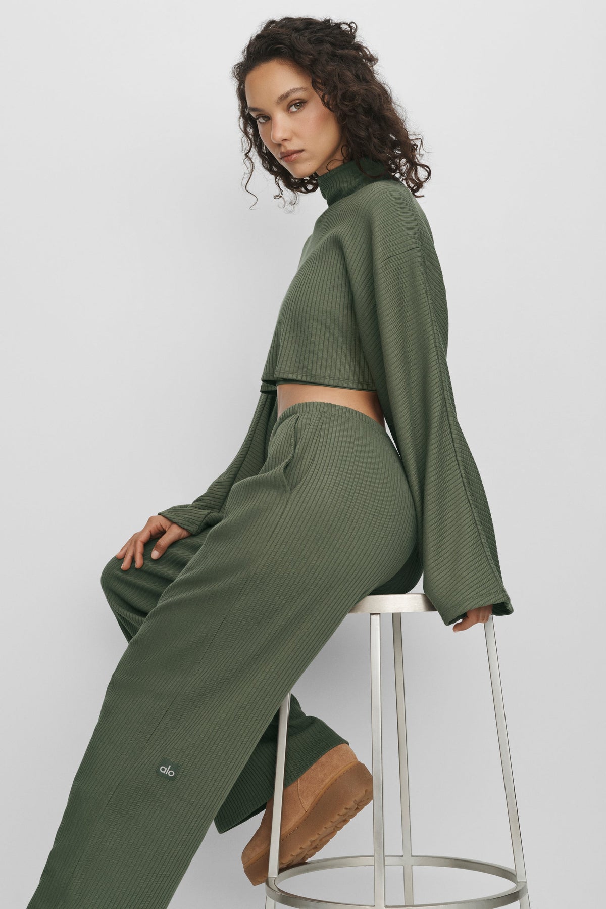 Ribbed Cropped Reset Long Sleeve - Bamboo Green