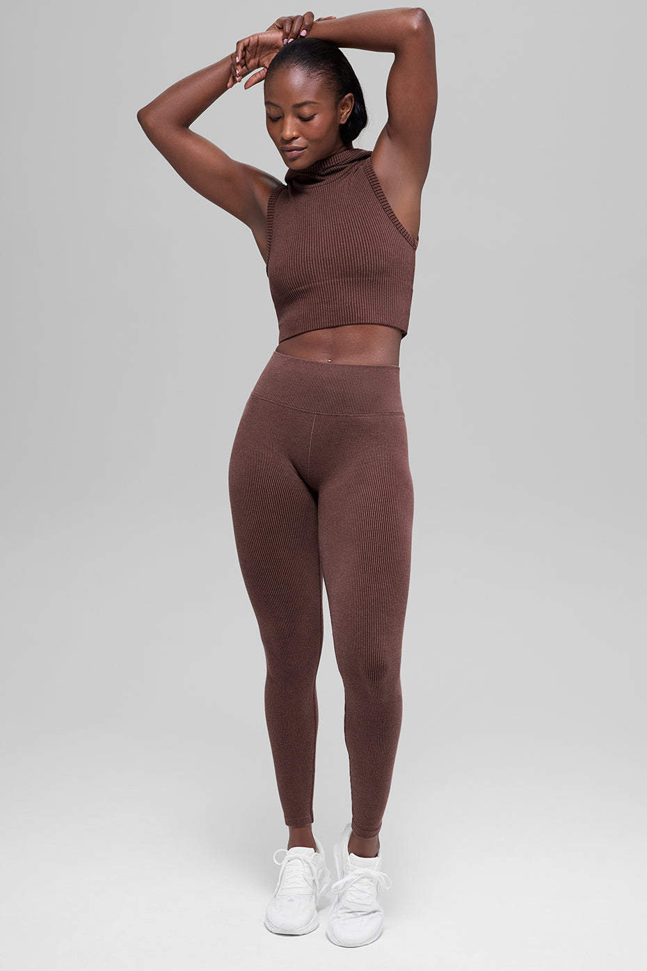Legging Côtelé Taille Haute Sans Coutures Two Tone - Brownstone Heather