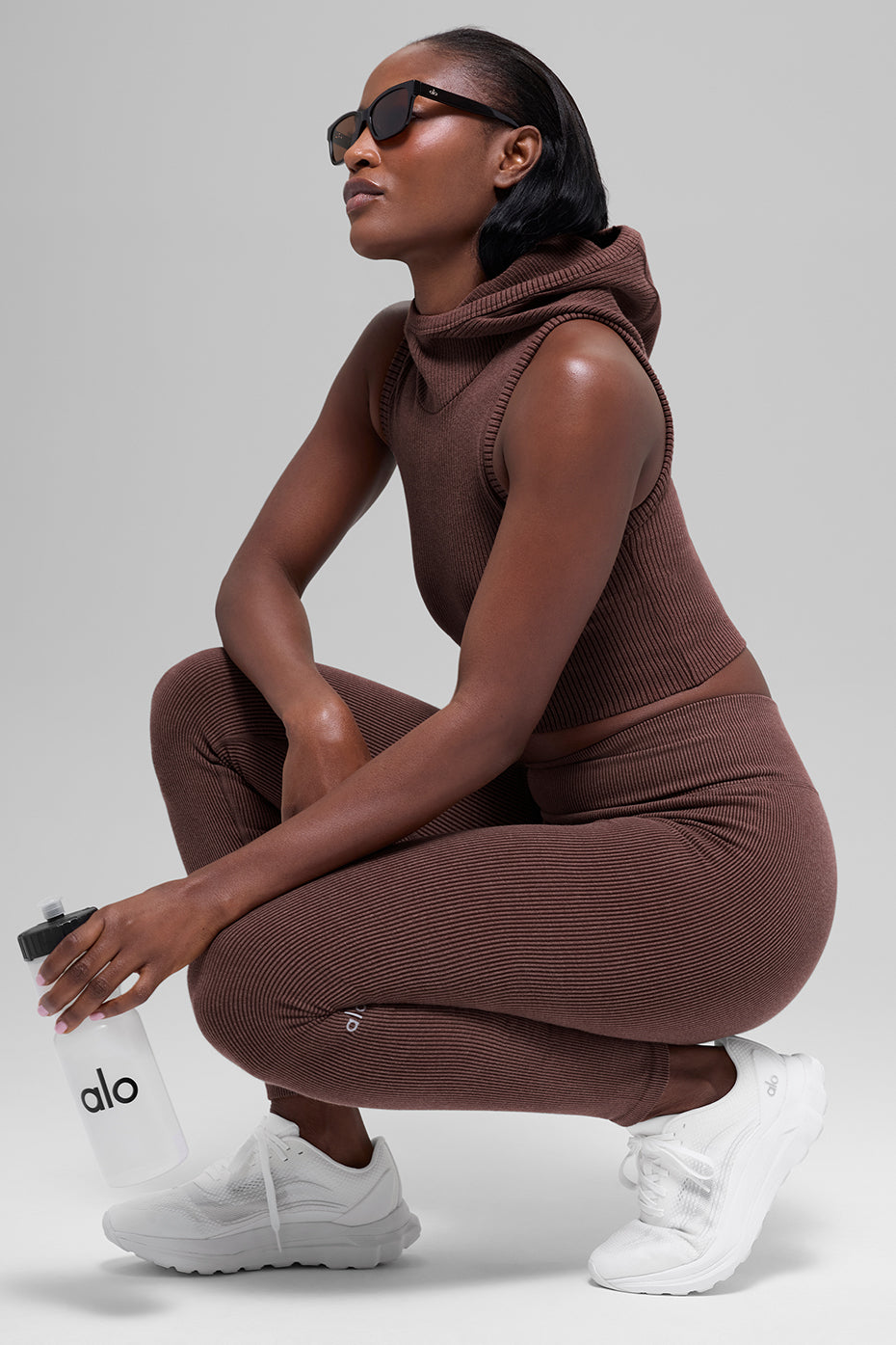 Legging Côtelé Taille Haute Sans Coutures Two Tone - Brownstone Heather