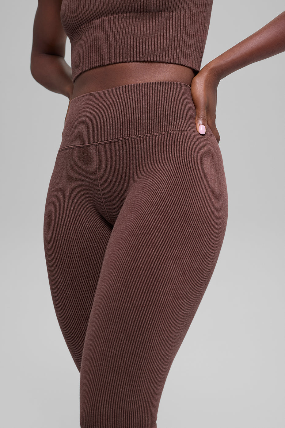 Legging Côtelé Taille Haute Sans Coutures Two Tone - Brownstone Heather